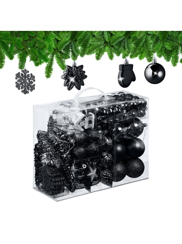 relaxdays 100-tlg. Weihnachtskugeln Set in Schwarz