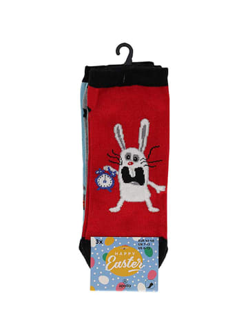 Yuhu Herren Ostersocken Sneaker-Socken Hasen Ostereier 3er Pack in Rot