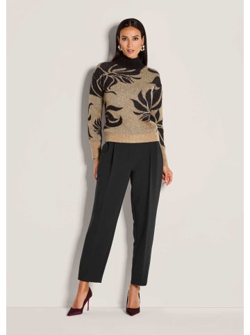 MADELEINE Stilvoller Wollpullover mit floralem Jacquard-Muster in caramel / schwarz