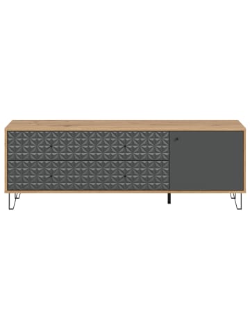 Inn.Furn TV-Lowboard grau, Eiche Artisan 164 x 56 cm, TV Unterteil mit 3D-Struktur