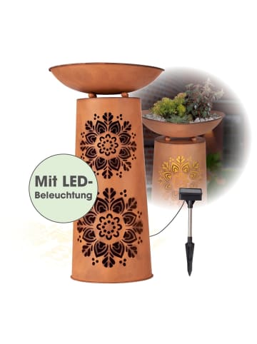 EASYmaxx LED-Dekosäule Rost-Optik Mandala rund 52,5cm 2V braun mit Pflanzschale Braun