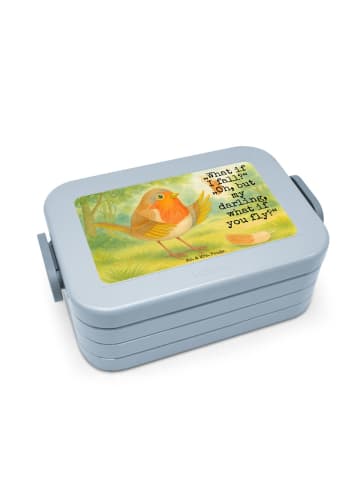 Mr. & Mrs. Panda Brotdose Rotkehlchen Federn Design mit Spruch in Blau Pastell