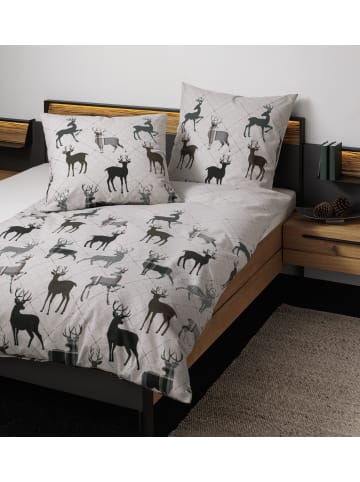 Janine Feinbiber Baumwoll Bettwäsche Davos in beige tannengrün