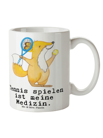 Mr. & Mrs. Panda Kaffeetasse Fuchs Tennis spielen mit Spruch in Weiß