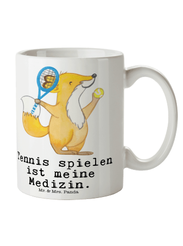 Mr. & Mrs. Panda Tasse Fuchs Tennis spielen Medizin mit Spruch in Weiß