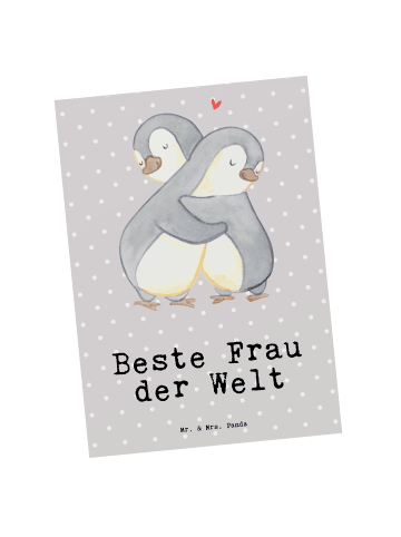 Mr. & Mrs. Panda Postkarte Pinguin Beste Frau der Welt mit Spruch in Grau Pastell