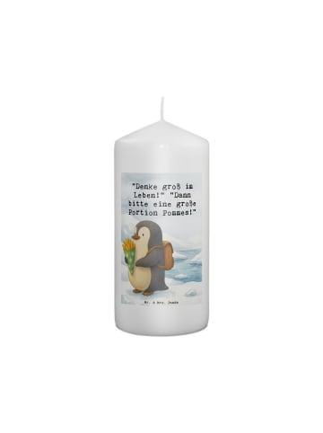 Mr. & Mrs. Panda Wachskerze Pinguin Pommestüte Design mit Spruch in Weiß