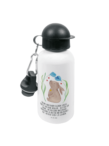 Mr. & Mrs. Panda Kindertrinkflasche Hase Blume mit Spruch in Weiß