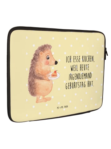 Mr. & Mrs. Panda Laptop Tasche Igel Kuchenstück mit Spruch in Gelb Pastell