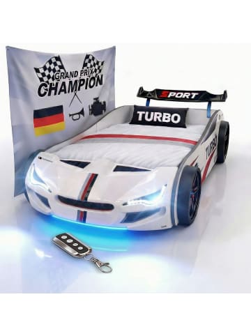 Coemo Autobett GTE im Rennwagen-Design mit Lattenrost in Weiß