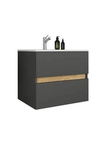 VCM  2 tlg. Badmöbel-Set mit Waschbecken Cosila-I 61 cm in Anthrazit / Honig-Eiche