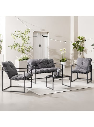 home24 Gartensitzgruppe Savva 4-teilig in Schwarz / Grau