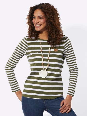 WITT WEIDEN Shirt in oliv-weiß-geringelt