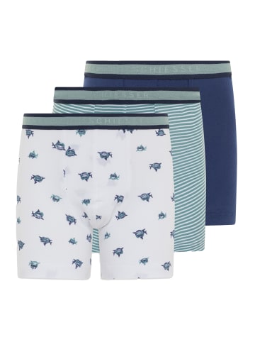 Schiesser Retro Short / Pant 95/5 Cotton in Weiß / Blau / Grün