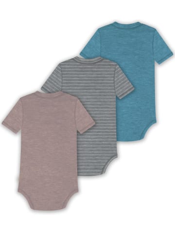 Normani Outdoor Sports 3er Set Bio Baby Body Kurzarm aus Merinowolle für Junge und Mädchen in Blau/Grau/Rosa