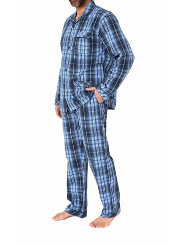NORMANN langarm Schlafanzug Pyjama gewebt zum Knöpfen - 80155 in blau