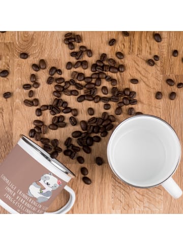 Mr. & Mrs. Panda Emaille Tasse Junggesellinnenabschied Erinnerun... in Braun Pastell