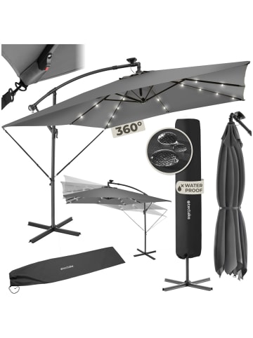 tectake Sonnenschirm mit LED Solar-Beleuchtung und Winddach | 250 x 250 cm