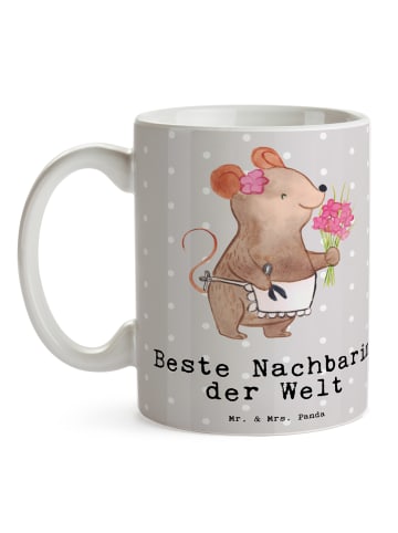 Mr. & Mrs. Panda Teebecher Maus Beste Nachbarin der Welt mit Spruch in Grau Pastell