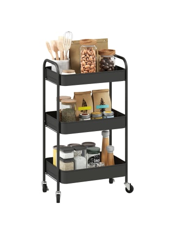 HOMCOM Küchenwagen in Schwarz 45L x 30,6B x 79H cm