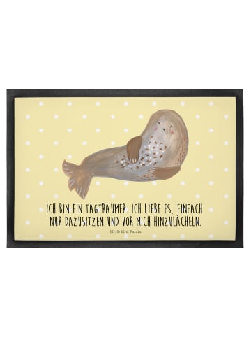 Mr. & Mrs. Panda Schmutzmatte Robbe Lachen mit Spruch in Gelb Pastell