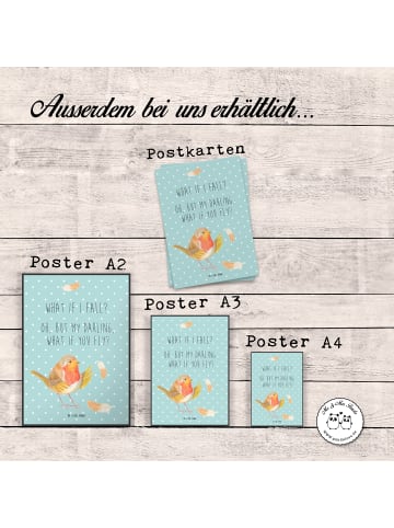 Mr. & Mrs. Panda Wandbild Rotkehlchen Federn mit Spruch in Türkis Pastell