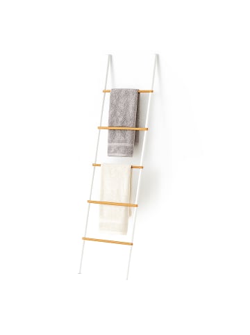 relaxdays Handtuchleiter in Weiß/ Natur - (B)45 x (H)164 x (T)2 cm