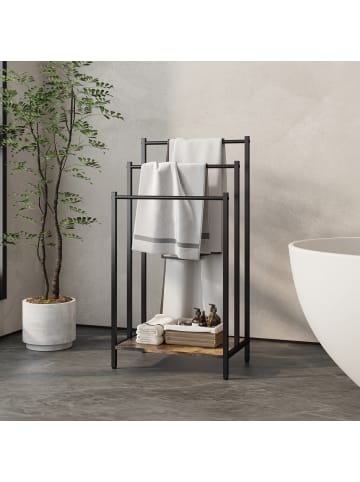 relaxdays Handtuchständer in Dunkelbraun/ Schwarz - (B)43 x (H)81 x (T)28 cm