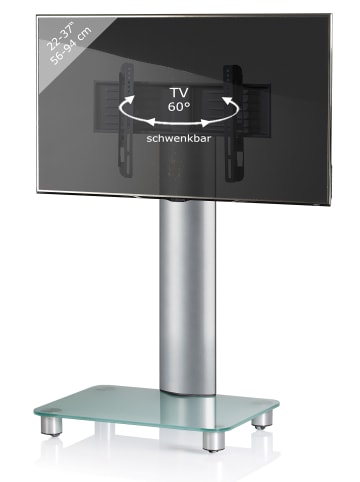VCM  TV Standfuß Ständer Rack Alu Glas Rollen Blino in Mattglas