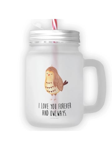 Mr. & Mrs. Panda Limonadenglas Eule Zufrieden mit Spruch in Transparent