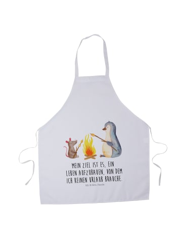 Mr. & Mrs. Panda Schürze Pinguin Lagerfeuer mit Spruch in Weiß