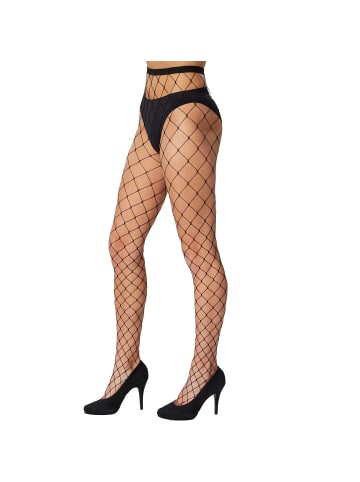 tectake Schwarze Netzstrumpfhose mit großen Maschen, schwarz