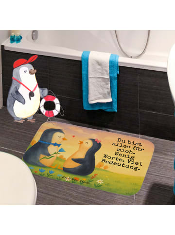 Mr. & Mrs. Panda Badezimmerteppich Pinguin Pärchen Design mit Sp... in Weiß