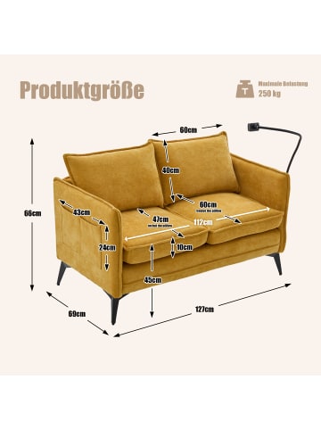 ABRIHOME 2 Sitzer Sofa in Gelb mit Seitentasche Handyhalter und Stauraum    