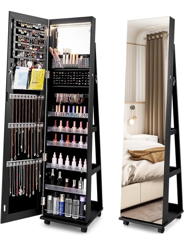 COSTWAY Schmuckschrank LED mit Rollen in Schwarz