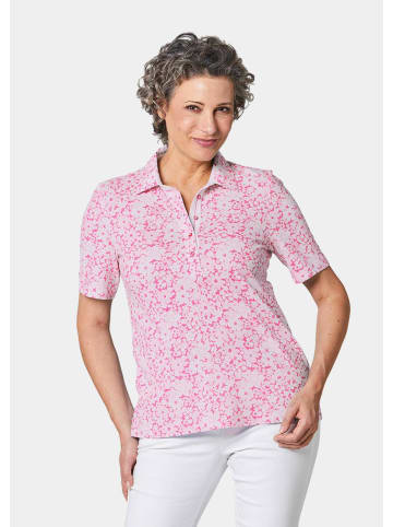 GOLDNER Kurzgröße: Pikee-Druckpoloshirt in pink / weiß