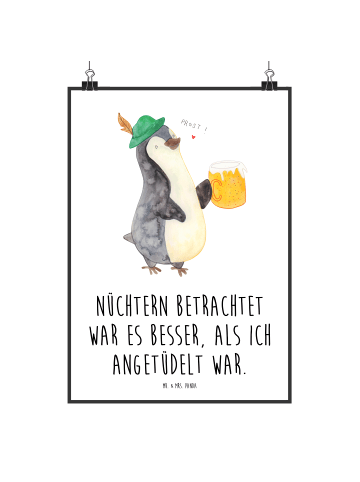 Mr. & Mrs. Panda Poster Pinguin Bier mit Spruch in Weiß