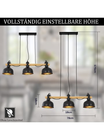 ZMH Pendelleuchte 3-flammige E27 in Schwarz Eisen Drehbar