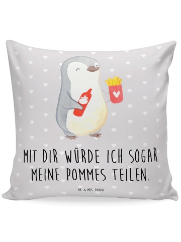 Mr. & Mrs. Panda Kissen 40x40 Pinguin Pommes mit Spruch in Grau Pastell