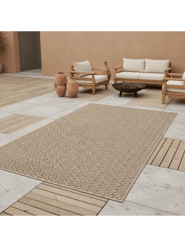 KADIMA DESIGN Teppich Outdoor Waschbar Kariert LERMOOS Strapazierfähig OEKO-TEX in Beige