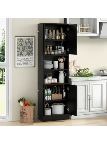 COSTWAY 190 cm hoher Küchenschrank Vorratsschrank in Schwarz