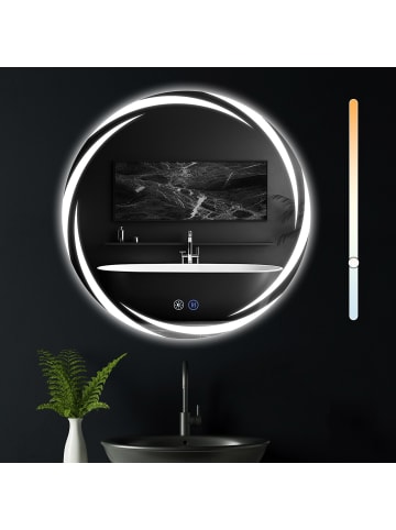 ZMH Badspiegel mit Beleuchtung in nickel Dimmbar IP44 mit Touch-Schalter Ø50cm