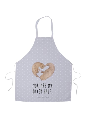 Mr. & Mrs. Panda Schürze Otter Herz mit Spruch in Grau Pastell