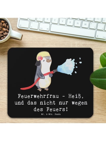 Mr. & Mrs. Panda Mauspad Feuerwehrfrau Heiß mit Spruch in Schwarz