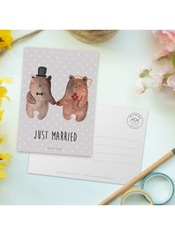 Mr. & Mrs. Panda Postkarte Bär Heirat mit Spruch in Grau Pastell