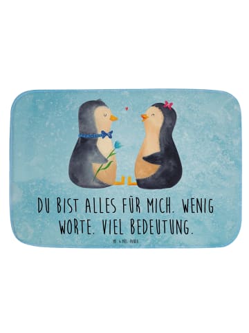 Mr. & Mrs. Panda Badematte Pinguin Pärchen mit Spruch in Eisblau