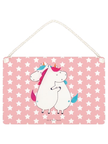 Mr. & Mrs. Panda Holzschild Einhörner Umarmen ohne Spruch in Rot Pastell