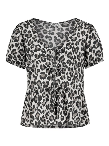 Sublevel Design Bluse mit Schleifen und Rüschen, Kurzarm Offen in Grau
