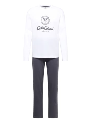Carlo Colucci Schlafanzug Ferretti in Weiß / Grau