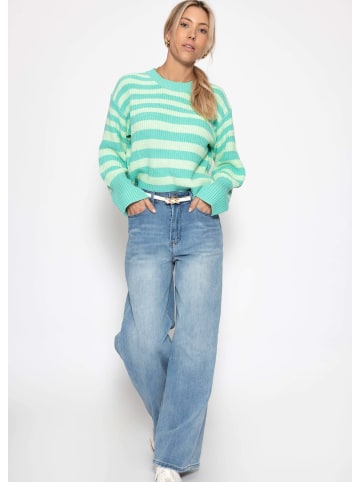 SASSYCLASSY Gestreifter Baumwoll-Pullover in Grün